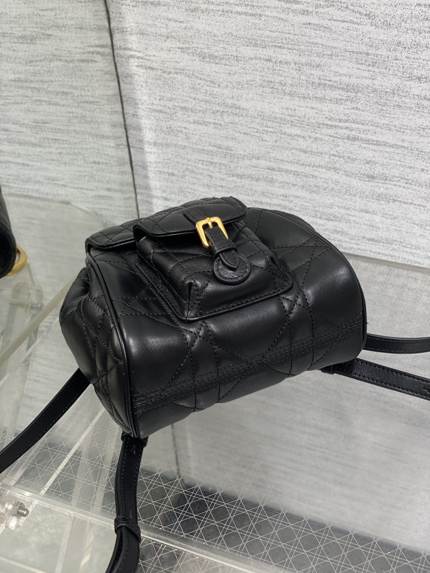 Small Dior Caro Backpack Black Macrocannage Lambskin